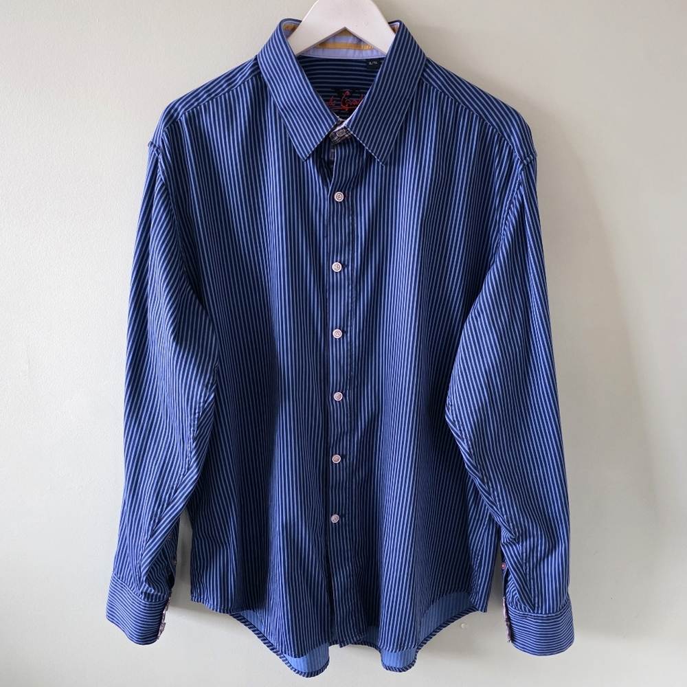 Robert Graham XL Retro Eclectic Preppy Vertical Stripe Flip Cuff Dress Shirt